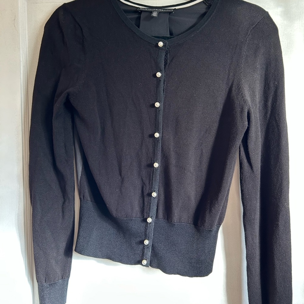 Black Cardigan with Pearl Buttons
